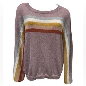 Mystree Women's‎ Striped Knit Sweater Pullover Mauve Multi Color Size Medium